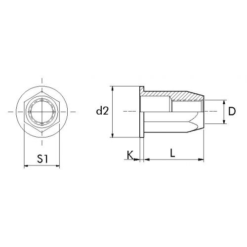 TUERCA REMACHABLE ACERO BRALO HEXAGONAL CABEZA ANCHA